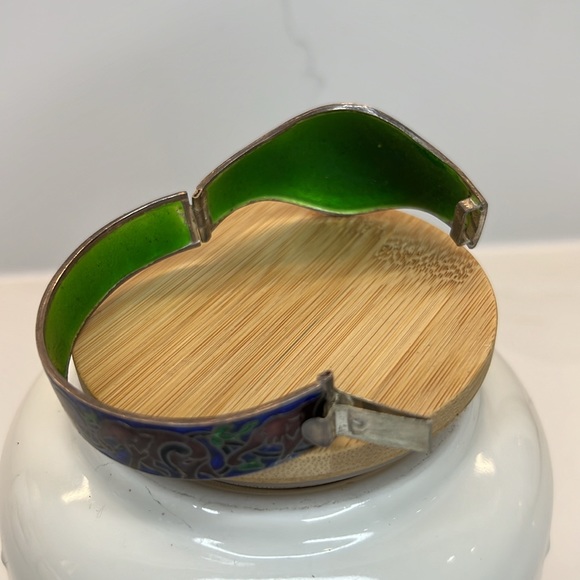 Rajasthani sterling silver coloured enamel elephant hinged cuff bracelet VNTG. - Picture 7 of 10